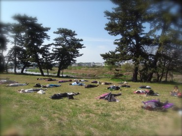 清々しい日曜日になりました。Ｙ．Ｌ．Ｓ．の方、トリャンバカム・ヨーガ。センターの方、機織りの先生、調布のヨーガクラスの方・・・と今日は26名。たくさんの方が参加してくださいました。自然の一部になることを感じた朝でした。