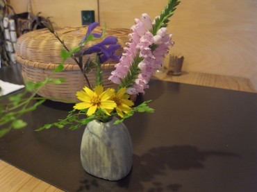 セージの花がさきました。葉は良い香り。夏の黄色コスモスもニッコリですね。