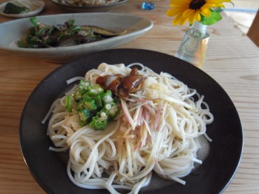 午前中帰宅すると、水浴びです。ぶっかけひやむぎさんです。